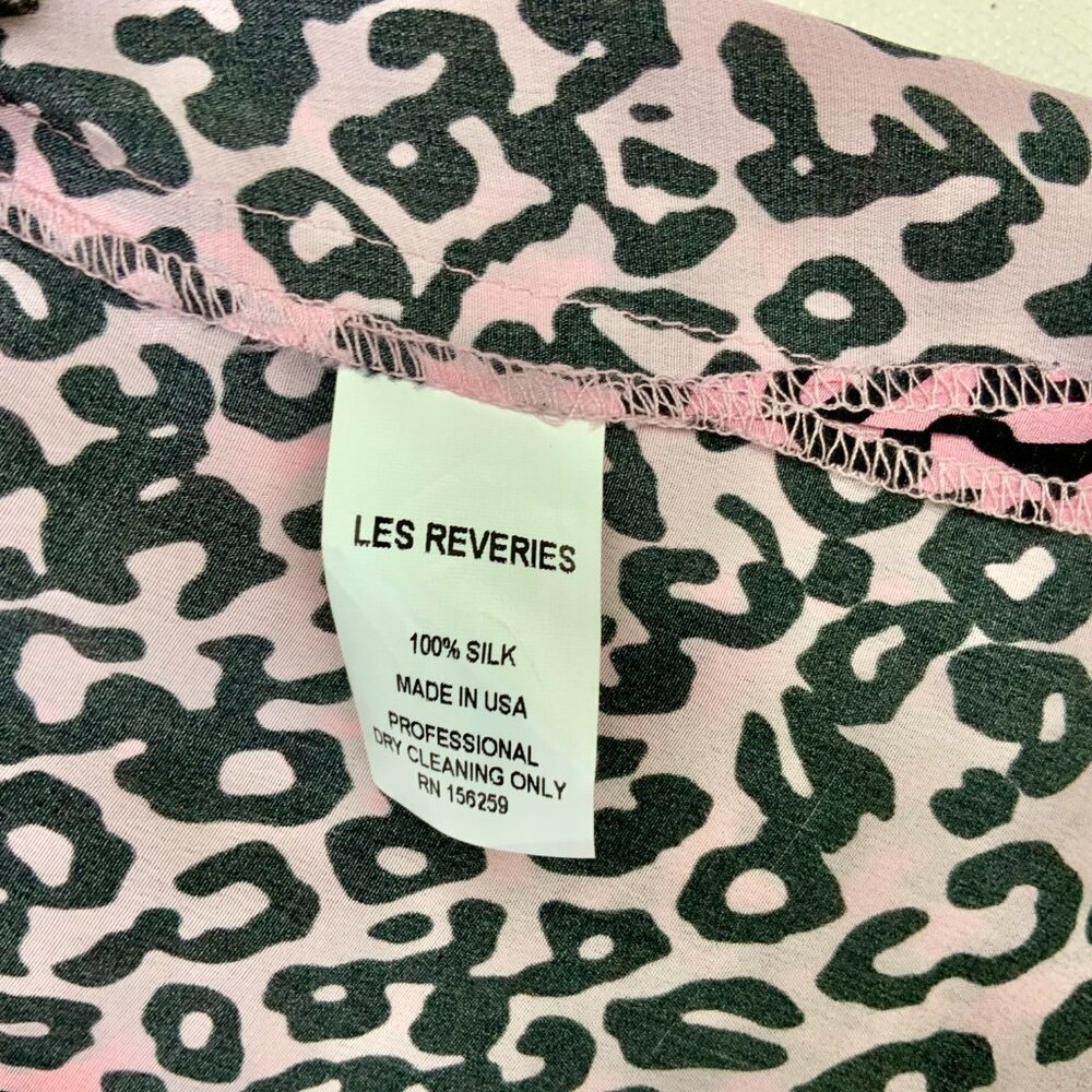 New Les Reveries Silk Balloon Sleeve Animal Leopard Print Blouse Pink Size 4 - Picture 14 of 16